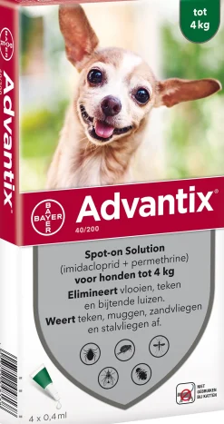 Advantix Spot-on 40 anti vlooien- en tekenmiddel 4 pipetten 1,5 - 4 kg