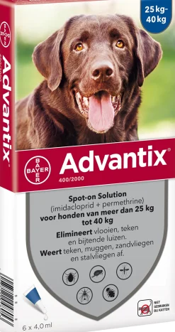 Advantix Spot-on 400 anti vlooien- en tekenmiddel 6 pipetten 25 - 40 kg
