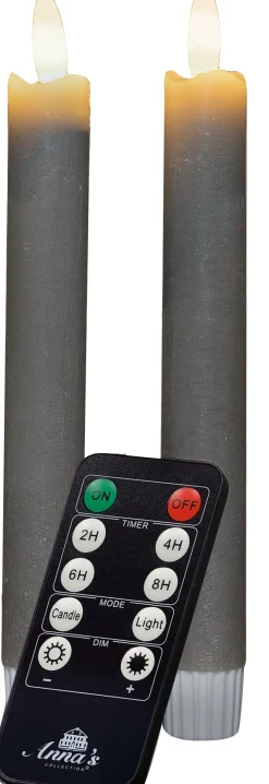 Anna's Collection LED dinerkaars Rustiek met timer groen D 2,1 H 18 cm 2 stuks