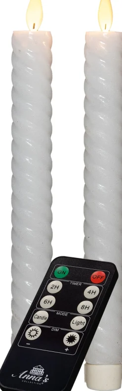 Anna's Collection LED dinerkaars Swirl bewegende vlam met timer wit D 2,2 H 23 cm 2 stuks