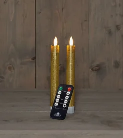 Anna's Collection LED dinerkaars Rustiek met timer goud D 2,1 H 18 cm 2 stuks