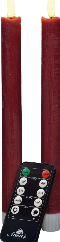 Anna's Collection LED dinerkaars Rib met timer bordeaux D 2,1 H 23 cm 2 stuks