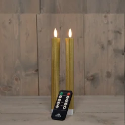 Anna's Collection LED dinerkaars Rib met timer goud D 2,1 H 23 cm 2 stuks