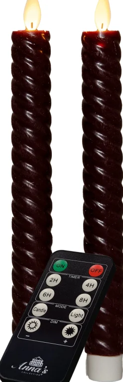 Anna's Collection LED dinerkaars Swirl bewegende vlam met timer bordeaux D 2,2 H 23 cm 2 stuks