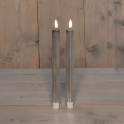 Anna's Collection LED dinerkaars Rib zilver D 2,1 H 25 cm 2 stuks