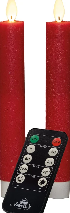 Anna's Collection LED dinerkaars Tara met timer rood D 2,2 H 18 cm 2 stuks