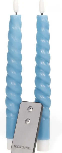 Anna's Collection LED kaars Swirl blauw met afstandsbediening D 2,5 H 23 cm 2 stuks