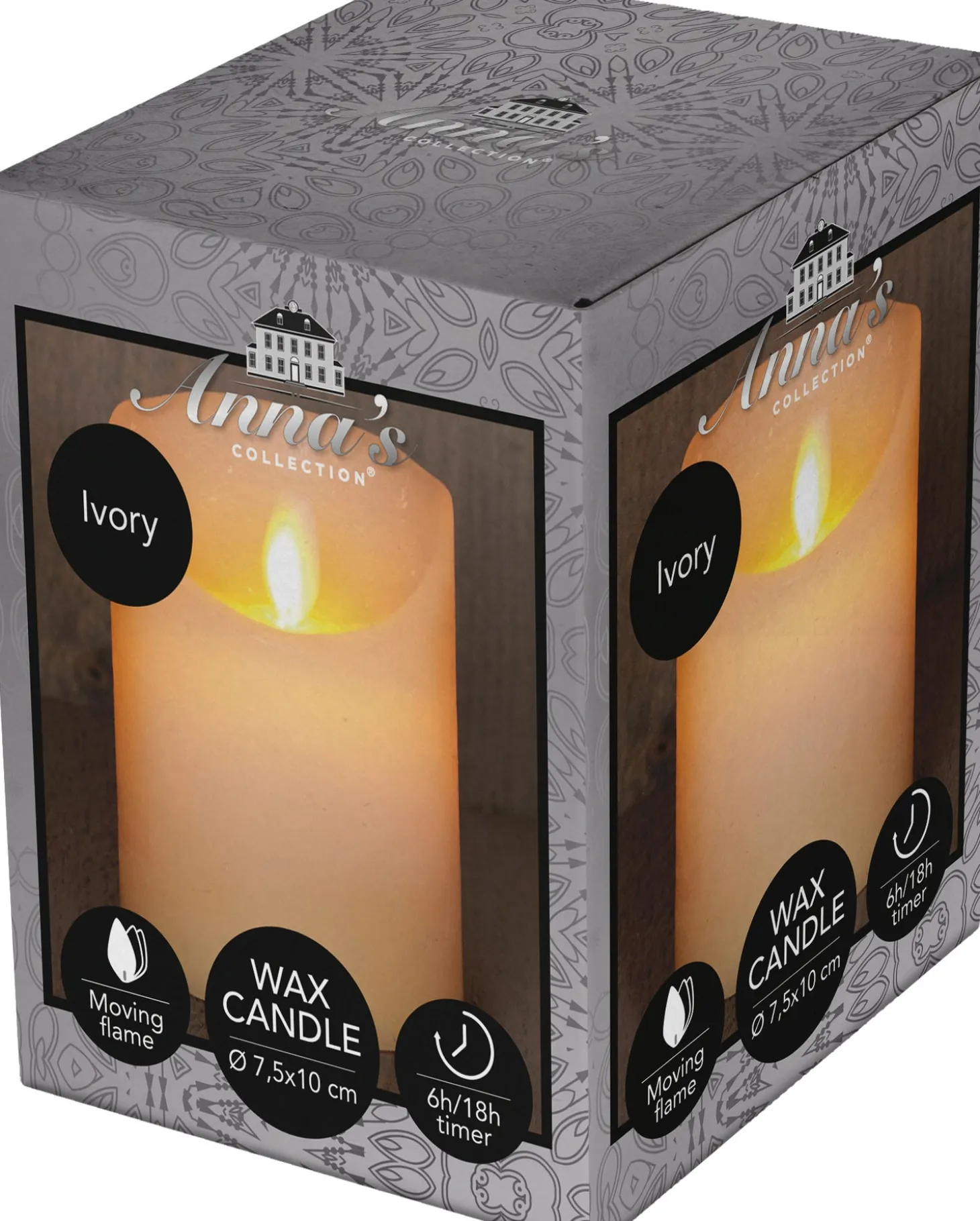 Anna's Collection LED stompkaars met timer Rustiek crème D 7,5 H 10 cm