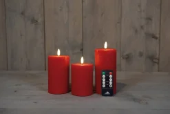 Anna's Collection LED stompkaars met afstandsbediening Majon rood D 7,5 H 10 / 12, 5 / 15 cm 3 stuks