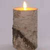 Anna's Collection LED stompkaars berkenhout structuur wit D 9 H 13,4 cm