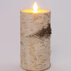 Anna's Collection LED stompkaars berkenhout structuur wit D 9 H 15,8 cm