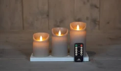 Anna's Collection LED stompkaars oplaadbaar taupe met afstandsbediening D 7,5 cm 3 stuks