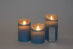 Anna's Collection LED stompkaars Rustiek blauw D 7,5 H 10 / 12,5 / 15 cm 3 stuks
