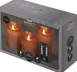 Anna's Collection LED stompkaars met oplaadstation brons D 7,5 H 10 / 12,5 / 15 cm 3 stuks