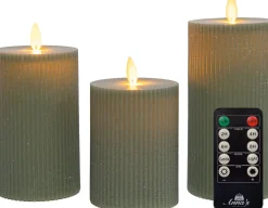 Anna's Collection LED stompkaars Rib met timer groen D 7,5 H 10 / 12,5 / 15 cm 3 stuks
