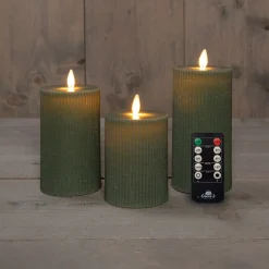 Anna's Collection LED stompkaars Rib met timer groen D 7,5 H 10 / 12,5 / 15 cm 3 stuks
