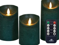 Anna's Collection LED stompkaars Rib met timer taupe D 7,5 H 10 / 12,5 / 15 cm 3 stuks