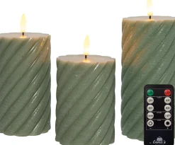 Anna's Collection LED stompkaars Swirl met timer groen D 7,5 H 10 / 12,5 / 15 cm 3 stuks