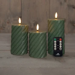 Anna's Collection LED stompkaars Swirl met timer groen D 7,5 H 10 / 12,5 / 15 cm 3 stuks