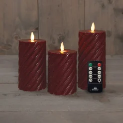 Anna's Collection LED stompkaars Rib met timer rood D 7,5 H 10 / 12,5 / 15 cm 3 stuks