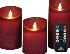 Anna's Collection LED stompkaars Rustiek donkerrood D 7,5 H 10 / 12,5 / 15 cm 3 stuks
