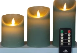 Anna's Collection LED stompkaars Rib met timer zwart D 7,5 H 10 / 12,5 / 15 cm 3 stuks