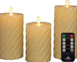 Anna's Collection LED stompkaars Swirl met timer ivoor D 7,5 H 10 / 12,5 / 15 cm 3 stuks