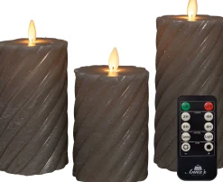 Anna's Collection LED stompkaars Swirl met timer taupe D 7,5 H 10 / 12,5 / 15 cm 3 stuks
