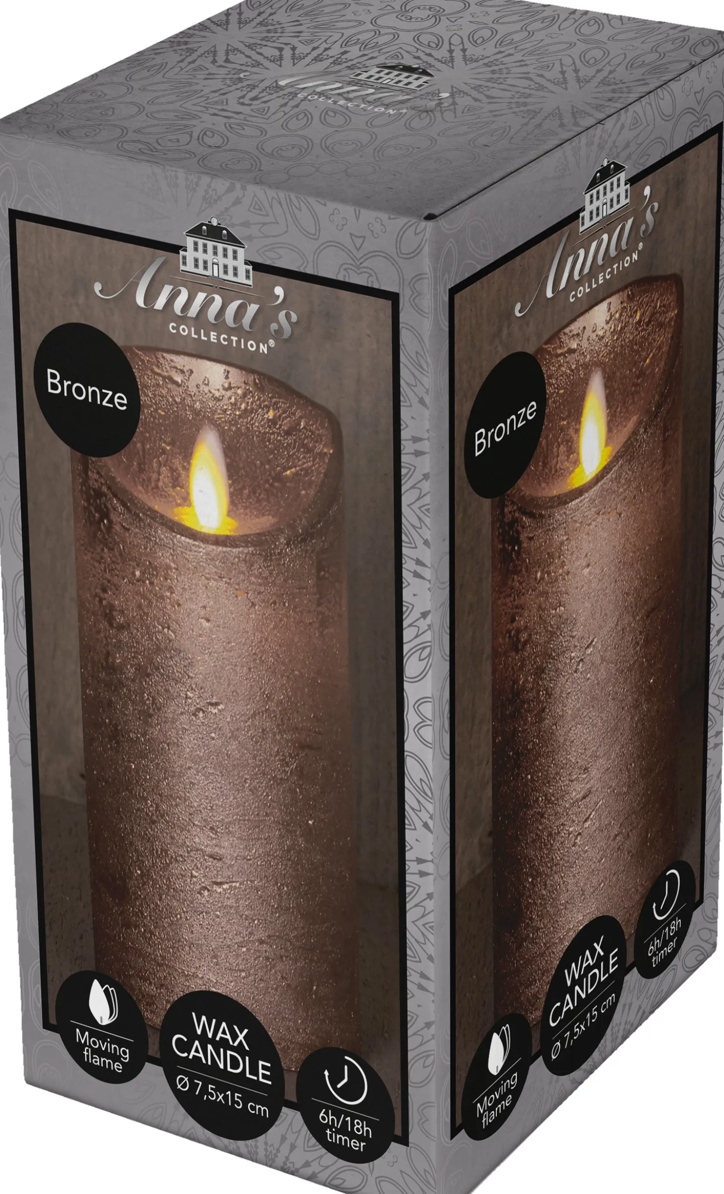 Anna's Collection LED stompkaars met timer brons D 7,5 H 15 cm