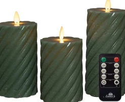 Anna's Collection LED stompkaars Swirl met timer groen D 7,5 H 10 / 12,5 / 15 cm 3 stuks