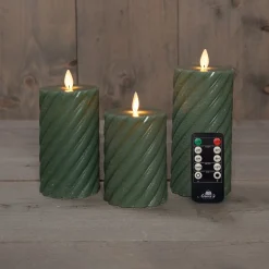 Anna's Collection LED stompkaars Swirl met timer groen D 7,5 H 10 / 12,5 / 15 cm 3 stuks