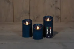 Anna's Collection LED stompkaars Rustiek donker blauw D 7,5 H 10 / 12,5 / 15 cm 3 stuks