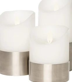 Anna's Collection LED stompkaars met afstandsbediening wit / zilver D 7,5 H 10 / 12,5 / 15 cm 3 stuks