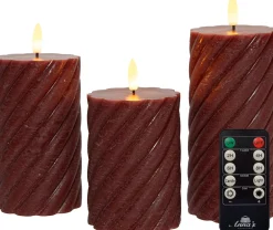 Anna's Collection LED stompkaars Swirl met timer bordeaux D 7,5 H 10 / 12,5 / 15 cm 3 stuks