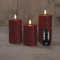 Anna's Collection LED stompkaars Swirl met timer bordeaux D 7,5 H 10 / 12,5 / 15 cm 3 stuks