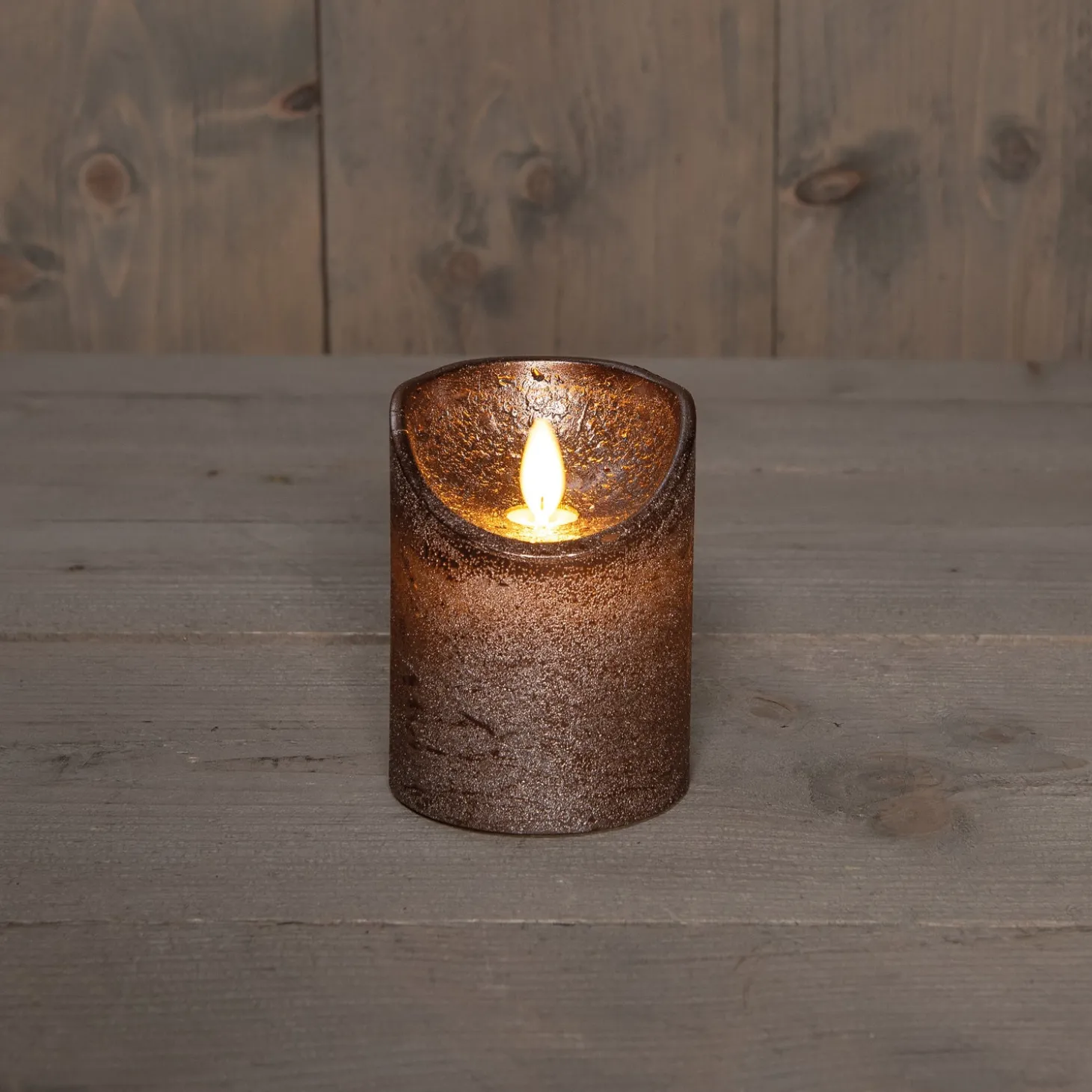 Anna's Collection LED stompkaars met timer brons D 7,5 H 10 cm