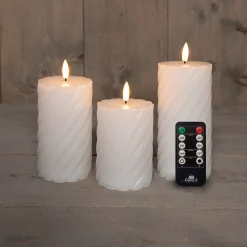 Anna's Collection LED stompkaars Swirl met timer wit D 7,5 H 10 / 12,5 / 15 cm 3 stuks