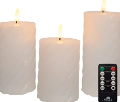 Anna's Collection LED stompkaars Swirl met timer wit D 7,5 H 10 / 12,5 / 15 cm 3 stuks