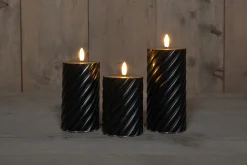 Anna's Collection LED stompkaars zwart D 7,5 H 10 / 12,5 / 15 cm 3 stuks