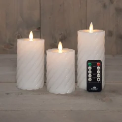 Anna's Collection LED stompkaars Swirl met timer wit D 7,5 H 10 / 12,5 / 15 cm 3 stuks