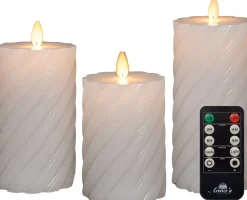 Anna's Collection LED stompkaars Swirl met timer wit D 7,5 H 10 / 12,5 / 15 cm 3 stuks