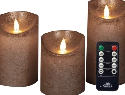 Anna's Collection LED stompkaars met timer brons D 7,5 H 10 / 12,5 / 15 cm 3 stuks