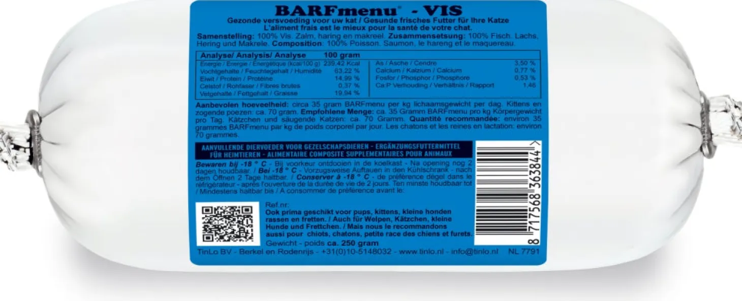BARFmenu diepvries kattenvoer vis 250 g