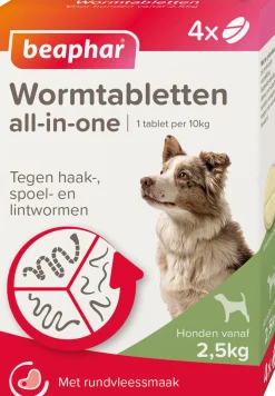 Beaphar wormtablet All-in-One hond 2,5-40 kg 4 stuks
