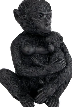 beeld Monkey with cub zwart 13 x 9 x 15 cm