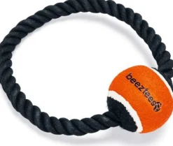 Beeztees hondenspeelgoed flostouw Coby met tennisbal zwart/oranje 20 x 20 x 6,3 150 g