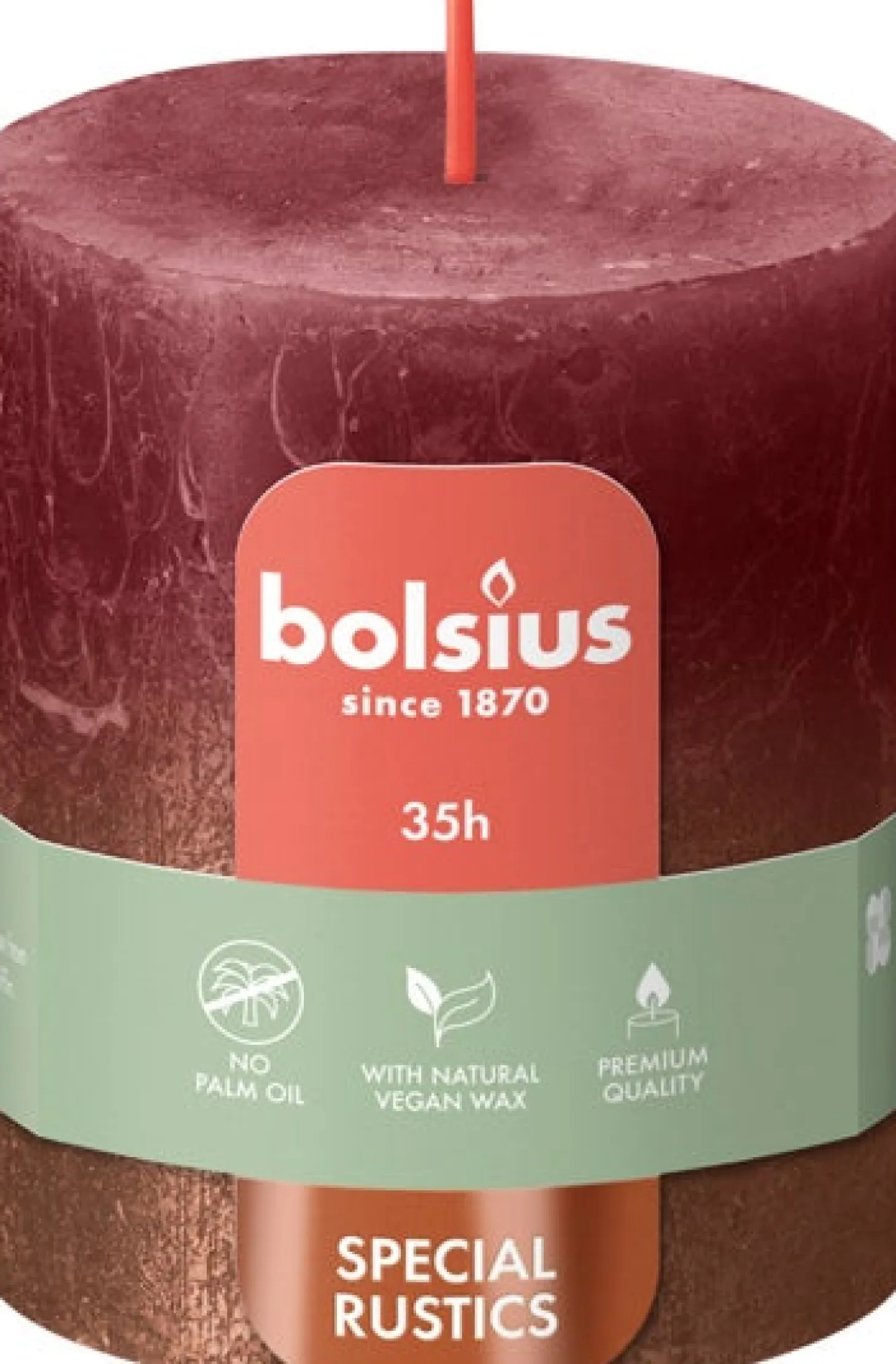 Bolsius dinerkaars Sunset rood / koper 35 uur D 6,8 H 8 cm