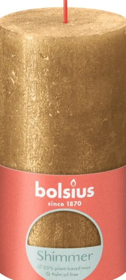 Bolsius stompkaars Rustiek Shimmer goud 60 uur D 6,8 H 13 cm