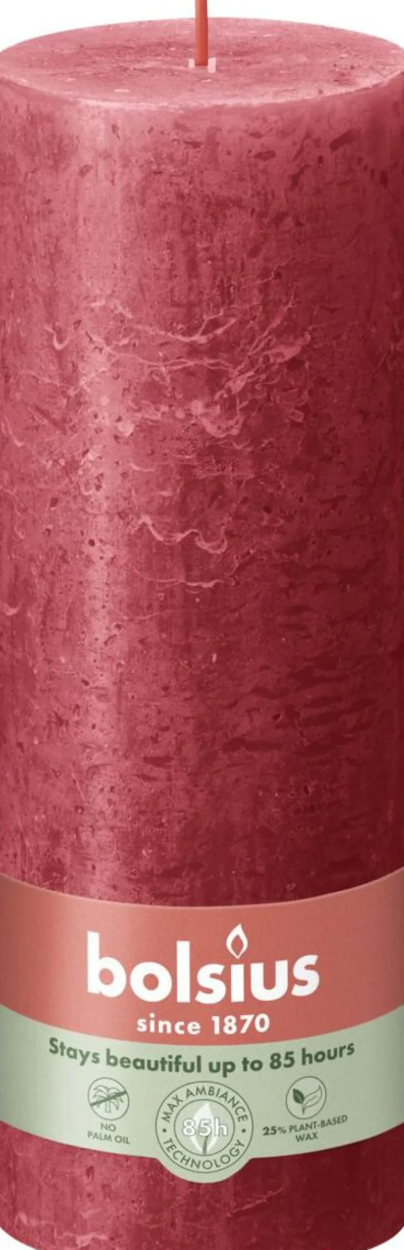 Bolsius stompkaars Rustiek Shine rood 85 uur D 6,8 H 19 cm