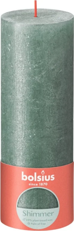Bolsius stompkaars Rustiek Shimmer groen 85 uur D 6,8 H 19 cm
